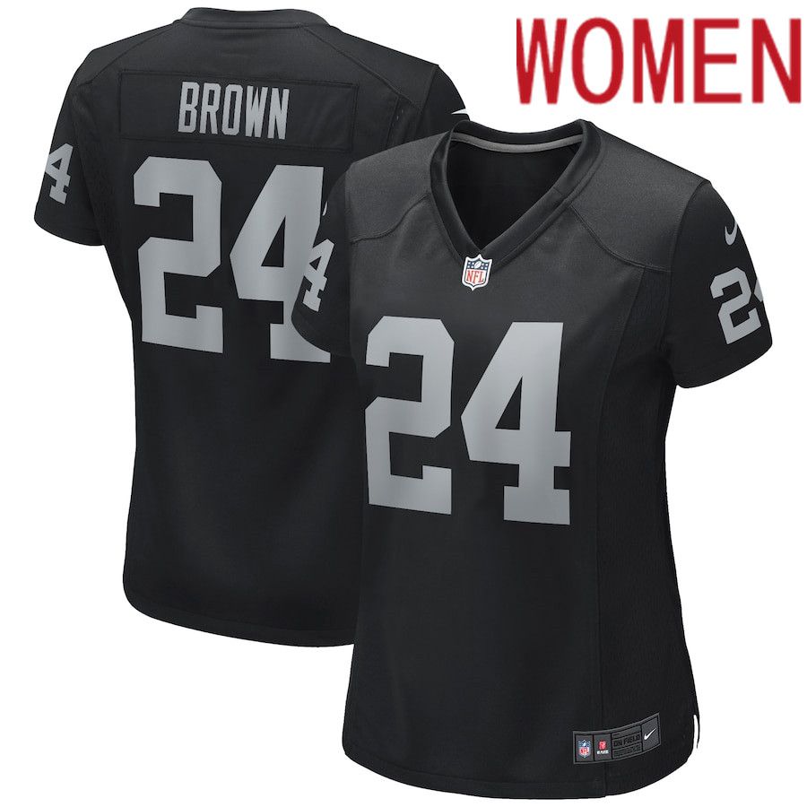 Women Oakland Raiders #24 Willie Brown Nike Black Game Retired Player NFL Jersey->women nfl jersey->Women Jersey